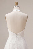 A-Line Halter Neck Floral Little White Dress