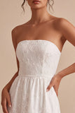 Strapless A-Line Floral Ruffled Little White Dress