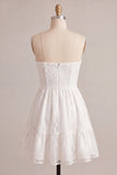 Strapless A-Line Floral Ruffled Little White Dress