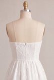 Strapless A-Line Floral Ruffled Little White Dress