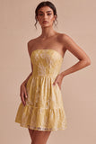 Strapless A-Line Floral Ruffled Little White Dress