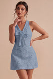 A-Line V-Neck Little White Dress with 3D Flower