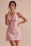 A-Line V-Neck Little White Dress with 3D Flower