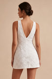 A-Line V-Neck Little White Dress with 3D Flower