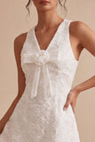 A-Line V-Neck Little White Dress with 3D Flower