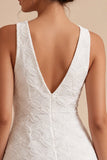 A-Line V-Neck Little White Dress with 3D Flower