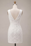 A-Line V-Neck Little White Dress with 3D Flower