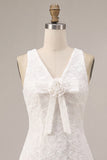A-Line V-Neck Little White Dress with 3D Flower