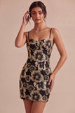 Ivory Bodycon Spaghetti Straps Floral Jacquard Mini Dress