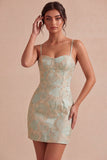 Ivory Bodycon Spaghetti Straps Floral Jacquard Mini Dress