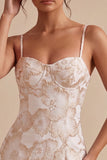 Ivory Bodycon Spaghetti Straps Floral Jacquard Mini Dress