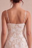 Ivory Bodycon Spaghetti Straps Floral Jacquard Mini Dress