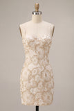 Ivory Bodycon Spaghetti Straps Floral Jacquard Mini Dress