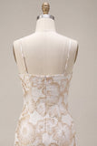 Ivory Bodycon Spaghetti Straps Floral Jacquard Mini Dress