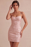 Ivory Bodycon Spaghetti Straps Floral Jacquard Mini Dress