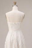 A-Line Ivory Spaghetti Straps Floral Mini Dress
