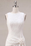 Round Neck Bodycon Floral Little White Dress with Slit