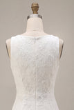 Round Neck Bodycon Floral Little White Dress with Slit