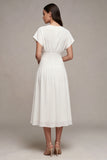 A-Line Chiffon V-Neck Little White Dress