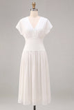 A-Line Chiffon V-Neck Little White Dress