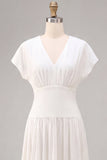 A-Line Chiffon V-Neck Little White Dress