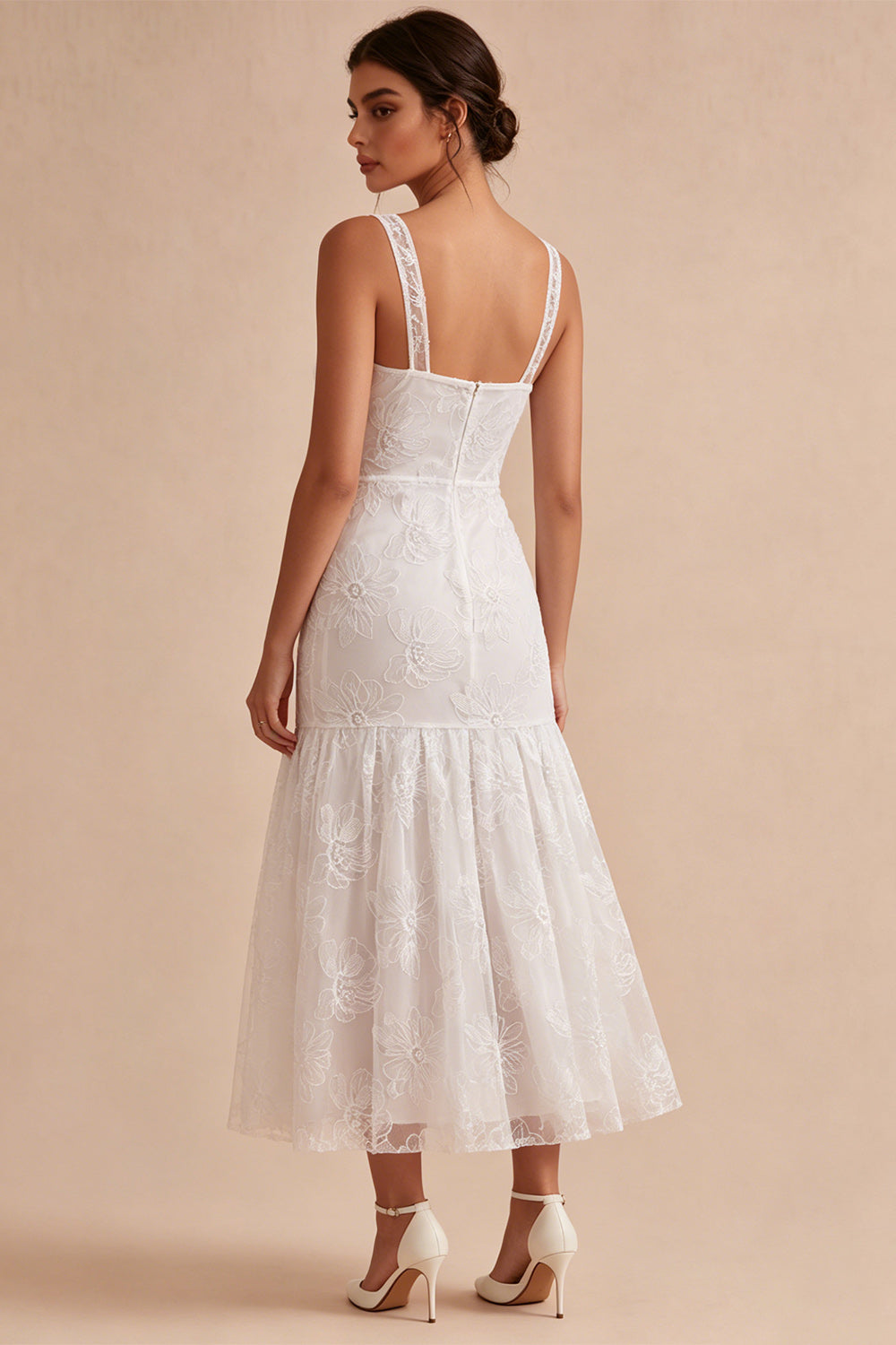 ZAPAKA Women A-Line Little White Dress Thick Straps Floral Engagement Dress, White / US4