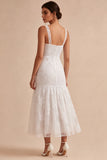 A-Line Thick Straps Floral Little White Dress