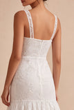 A-Line Thick Straps Floral Little White Dress