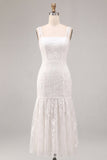 A-Line Thick Straps Floral Little White Dress