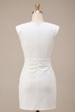 Round Neck Bodycon Ruched Little White Dress with Cap Sleeves