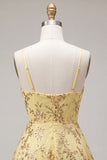 Yellow A-Line Spaghetti Straps Sequins Homecoming Dress