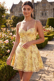 Yellow A-Line Spaghetti Straps Sequins Homecoming Dress