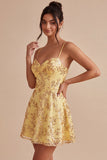 Yellow A-Line Spaghetti Straps Sequins Homecoming Dress