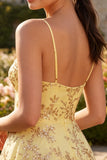 Yellow A-Line Spaghetti Straps Sequins Homecoming Dress