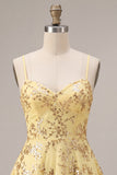 Yellow A-Line Spaghetti Straps Sequins Homecoming Dress