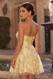 Yellow A-Line Strapless Cut Out Sequins Homecoming Dress