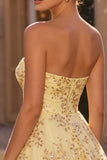 Yellow A-Line Strapless Cut Out Sequins Homecoming Dress