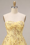 Yellow A-Line Strapless Cut Out Sequins Homecoming Dress