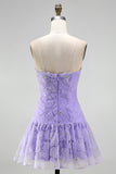 Pink A-Line Strapless Beaded Pearl Floral Short Homecoming Dress