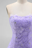 Pink A-Line Strapless Beaded Pearl Floral Short Homecoming Dress