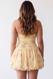 Yellow A-Line Halter Neck Floral Embroidered Plus Size Homecoming Dress