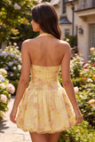 A-Line Yellow Halter Neck Floral Embroidered Homecoming Dress