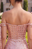 Sparkly Champagne Off the Shoulder Bodycon Sequins Homecoming Dress
