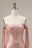 Sparkly Champagne Off the Shoulder Bodycon Sequins Homecoming Dress