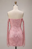 Sparkly Champagne Off the Shoulder Bodycon Sequins Homecoming Dress