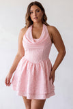 Pink Cowl Neck Corset A-Line Tiered Plus Size Homecoming Dress