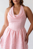 Pink Cowl Neck Corset A-Line Tiered Plus Size Homecoming Dress