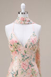 Sparkly White Pink Flower Bodycon Sequins Homecoming Dress with Fringes