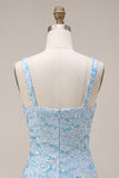 Sparkly Sky Blue Bodycon Thick Straps Sequins Homecoming Dress with Slit