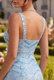 Sparkly Sky Blue Bodycon Thick Straps Sequins Homecoming Dress with Slit